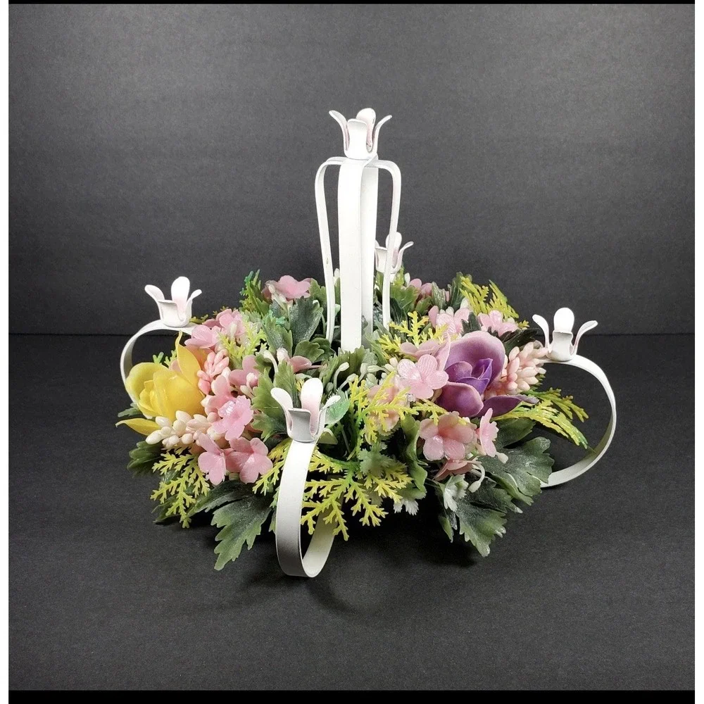 Vintage White Metal 5 Slim Candles or Sconces‎ Holder Candelabra 7